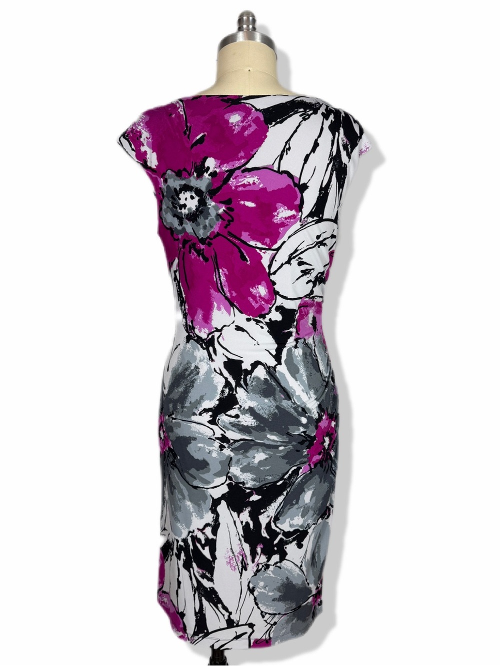 Ronni Nicole Floral Cowl Neck Sheath Dress in Fuchsia & Gray - Picture 2 of 7